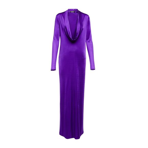 NWT Versace Runway Satin Maxi Dress IT 38 US 2 Purple Cowl Neck Draped $3050